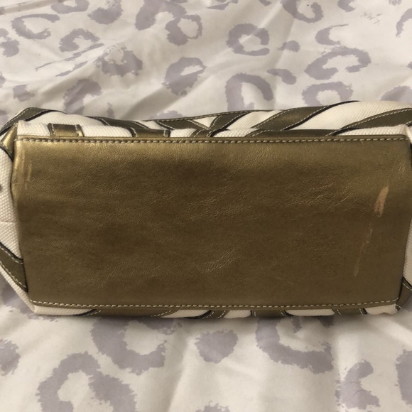 Coach small or evening bag in gold leather and cream fabric zebra print - Picture 7 of 11